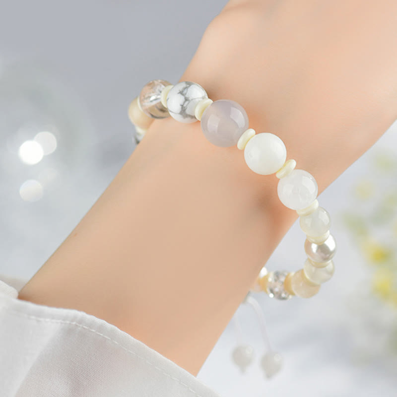 Wear FengShui White Agate Pearl 18 Beads Balance Luck Bracelet