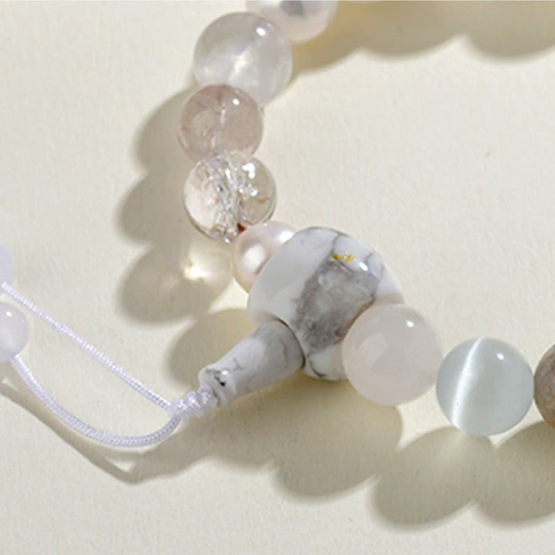 Wear FengShui White Agate Pearl 18 Beads Balance Luck Bracelet