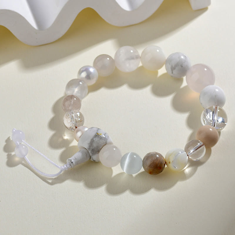 Wear FengShui White Agate Pearl 18 Beads Balance Luck Bracelet