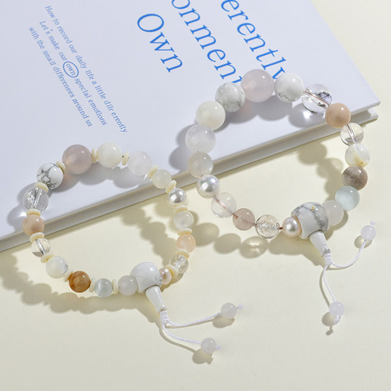 Wear FengShui White Agate Pearl 18 Beads Balance Luck Bracelet