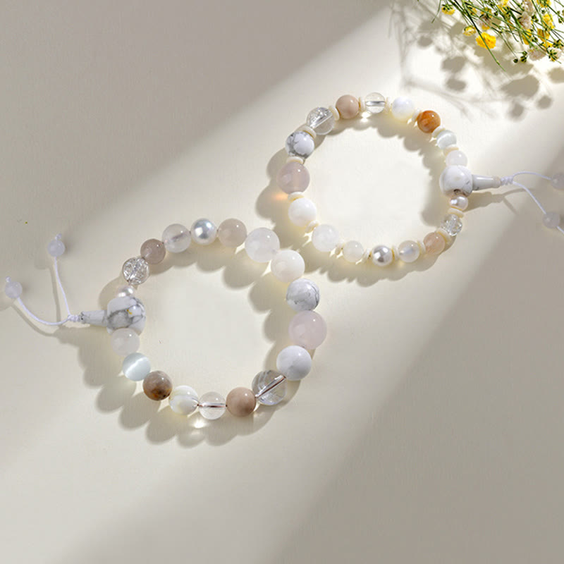 Wear FengShui White Agate Pearl 18 Beads Balance Luck Bracelet