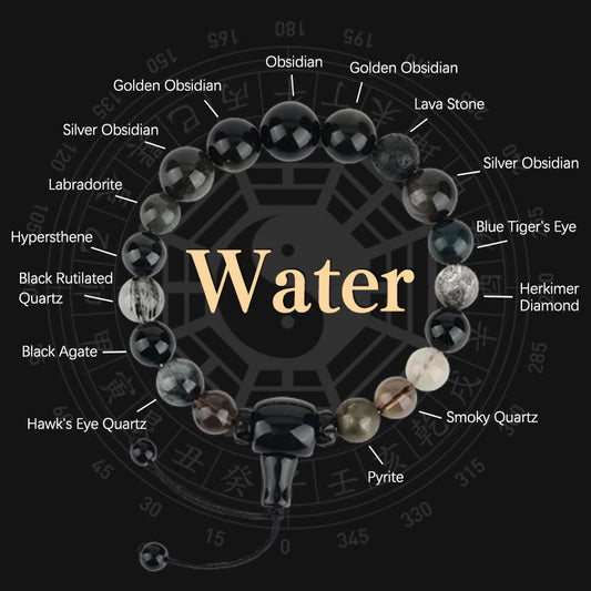 Wear FengShui Five Elements Various Crystal Black Obsidian Wealth Wisdom Bracelet