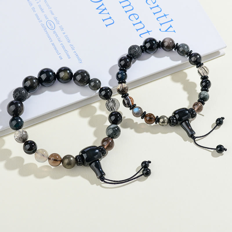 Wear FengShui Five Elements Various Crystal Black Obsidian Wealth Wisdom Bracelet