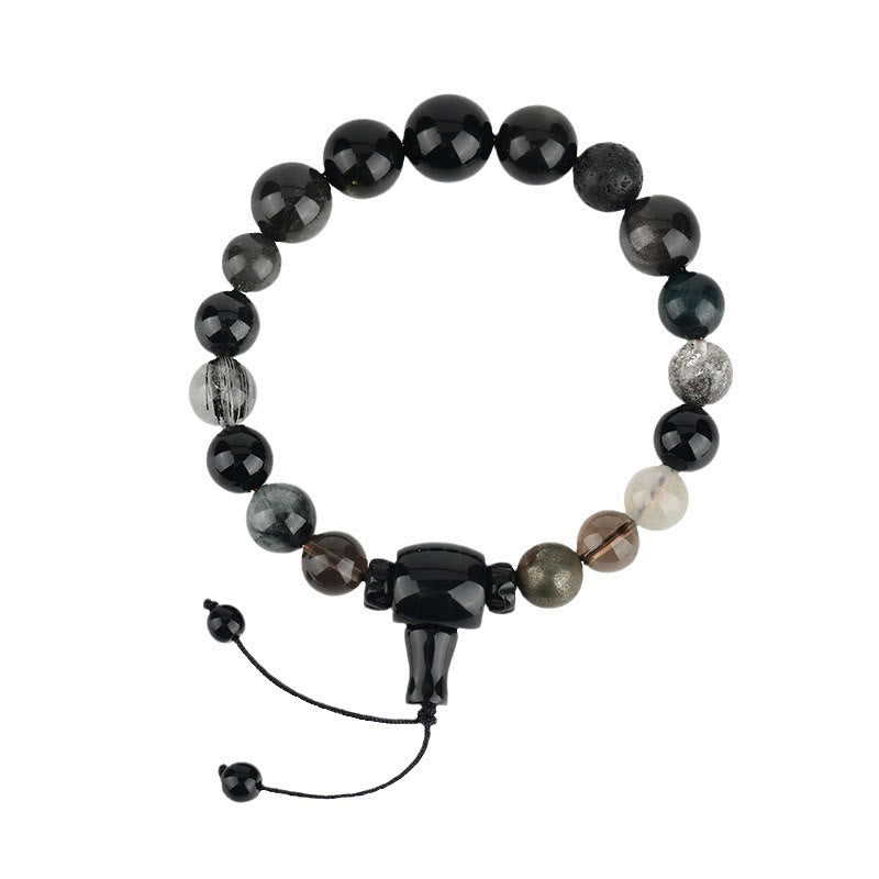 Wear FengShui Five Elements Various Crystal Black Obsidian Wealth Wisdom Bracelet