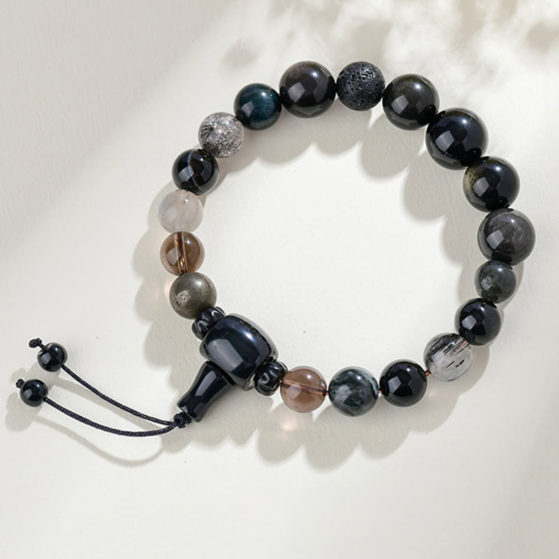 Wear FengShui Five Elements Various Crystal Black Obsidian Wealth Wisdom Bracelet