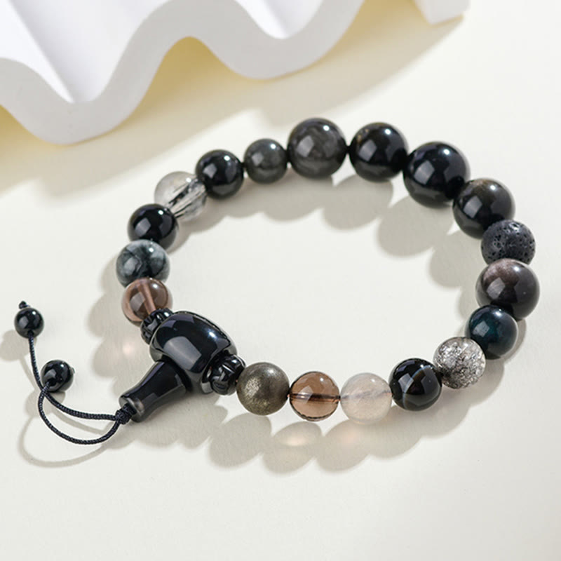 Wear FengShui Five Elements Various Crystal Black Obsidian Wealth Wisdom Bracelet