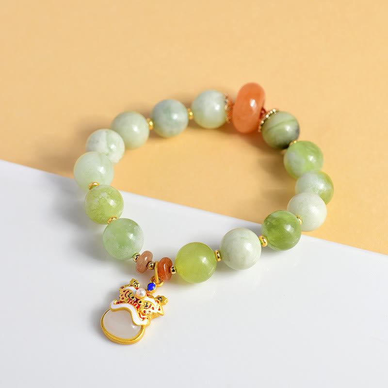 Wear FengShui Natural Jade Dancing Lion Charm Prosperity Luck Bracelet