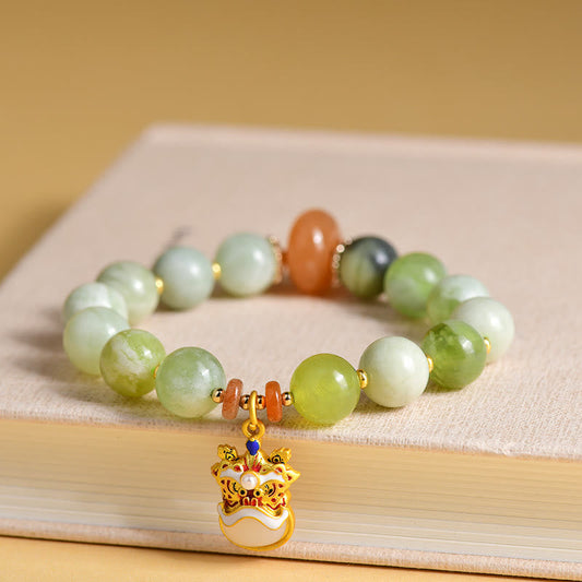 Wear FengShui Natural Jade Dancing Lion Charm Prosperity Luck Bracelet
