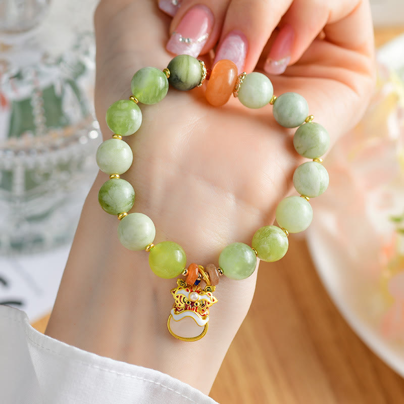 Wear FengShui Natural Jade Dancing Lion Charm Prosperity Luck Bracelet