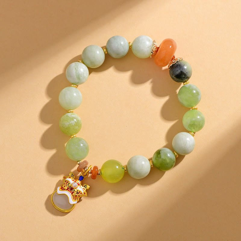 Wear FengShui Natural Jade Dancing Lion Charm Prosperity Luck Bracelet