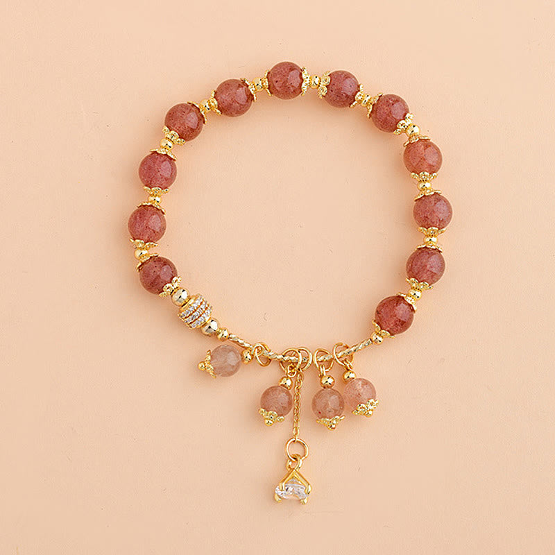 Wear FengShui Natural Strawberry Quartz Crystal Zircon Healing Positive Bracelet
