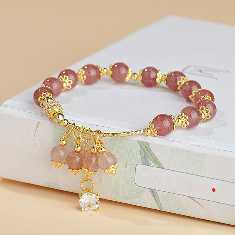 Wear FengShui Natural Strawberry Quartz Crystal Zircon Healing Positive Bracelet