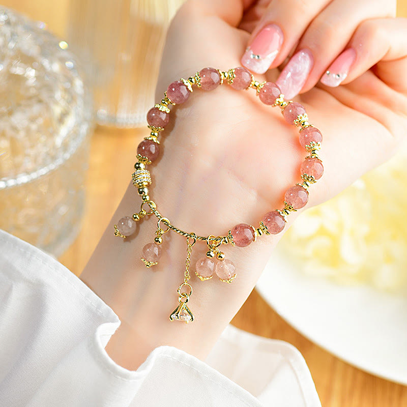 Wear FengShui Natural Strawberry Quartz Crystal Zircon Healing Positive Bracelet