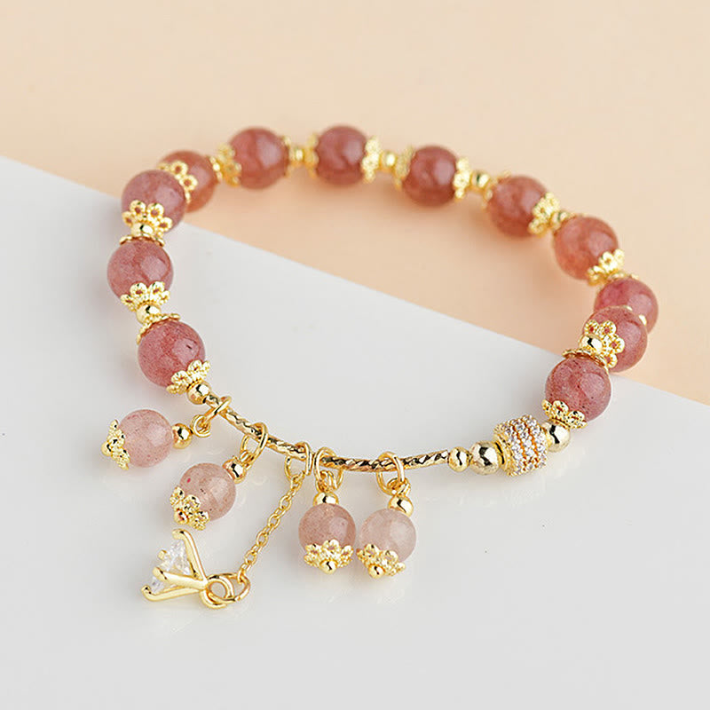 Wear FengShui Natural Strawberry Quartz Crystal Zircon Healing Positive Bracelet