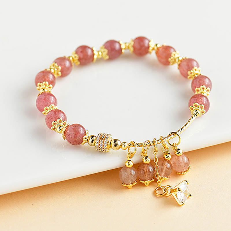Wear FengShui Natural Strawberry Quartz Crystal Zircon Healing Positive Bracelet