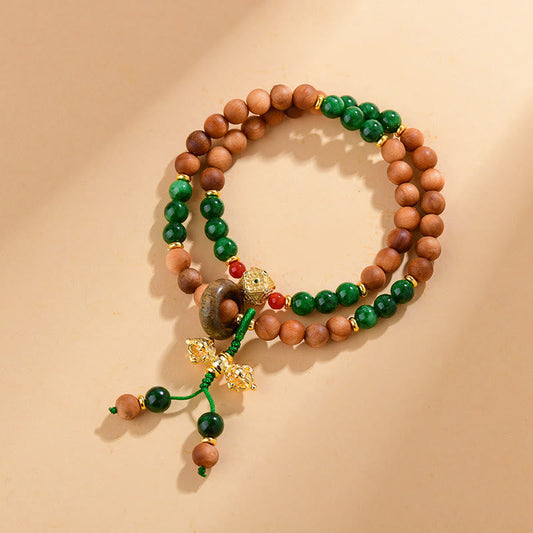 Wear FengShui Sandalwood Wood Bead Tibet Dorje Vajra  Double Twisted Design Protection Healing Bracelet