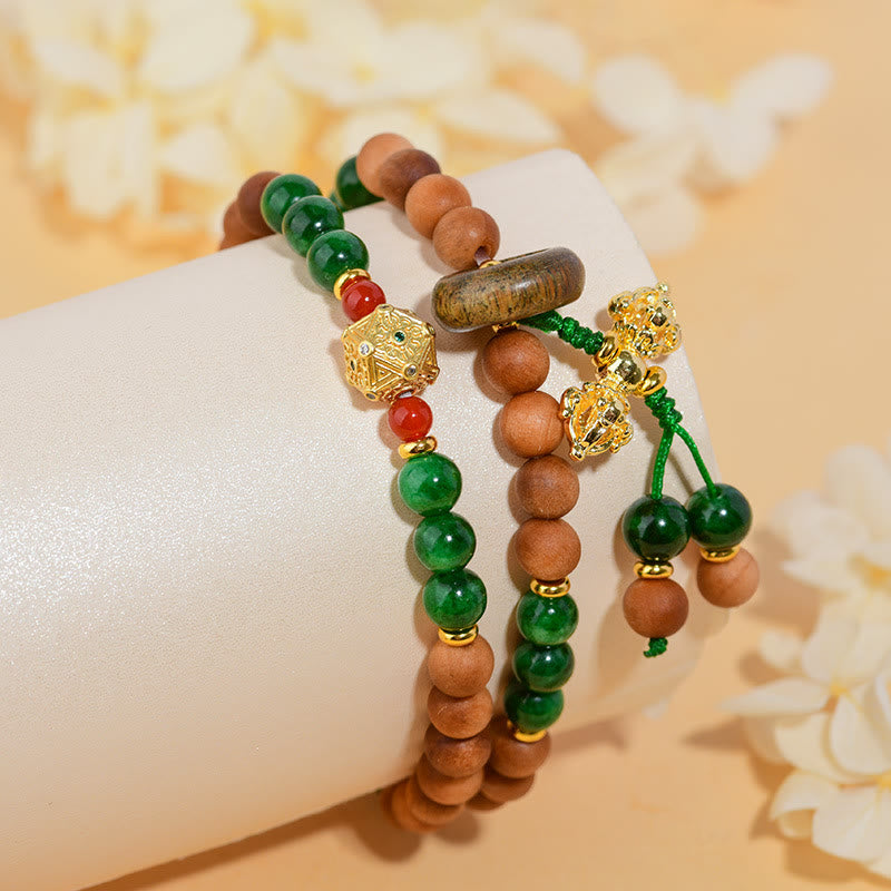 Wear FengShui Sandalwood Wood Bead Tibet Dorje Vajra  Double Twisted Design Protection Healing Bracelet