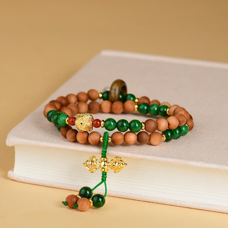 Wear FengShui Sandalwood Wood Bead Tibet Dorje Vajra  Double Twisted Design Protection Healing Bracelet