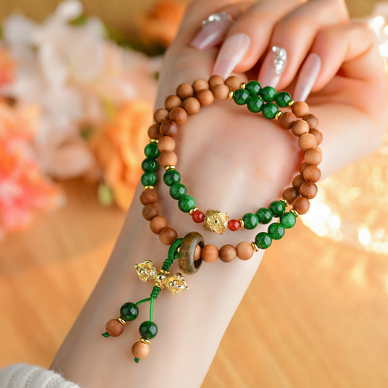 Wear FengShui Sandalwood Wood Bead Tibet Dorje Vajra  Double Twisted Design Protection Healing Bracelet