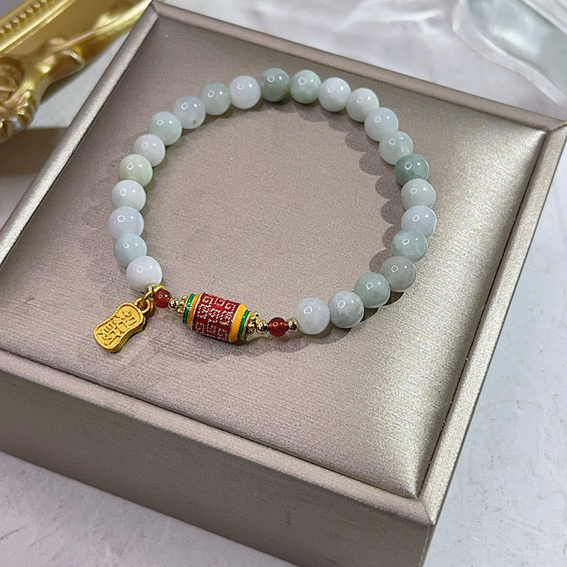 Wear FengShui Tibetan Natural Jade Fu Character Prayer Wheel Prosperity Abundance Bracelet