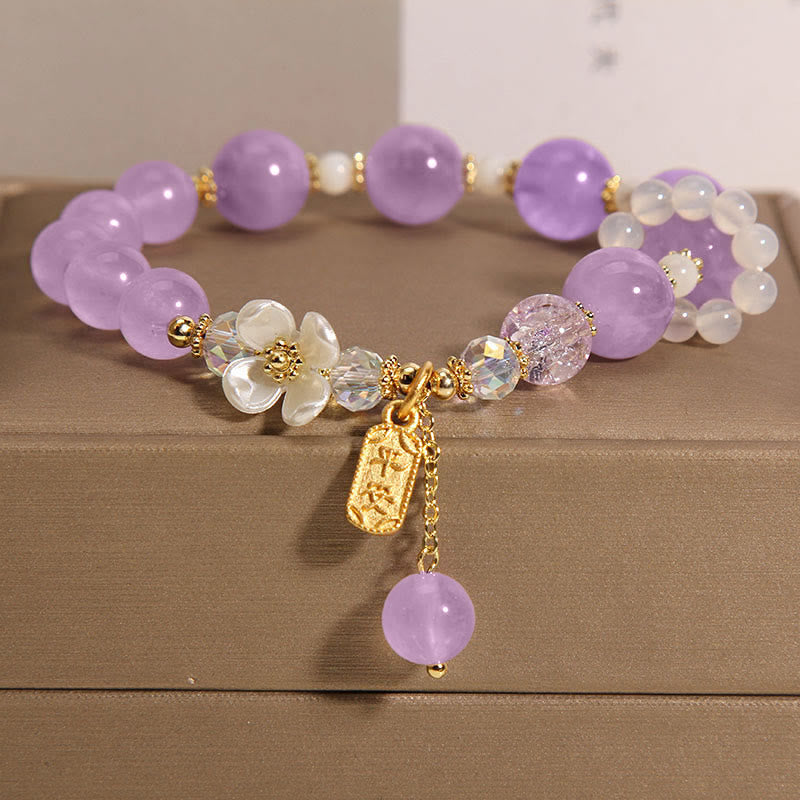 Wear FengShui Natural Blue Crystal Amethyst Chalcedony Flower Healing Bracelet