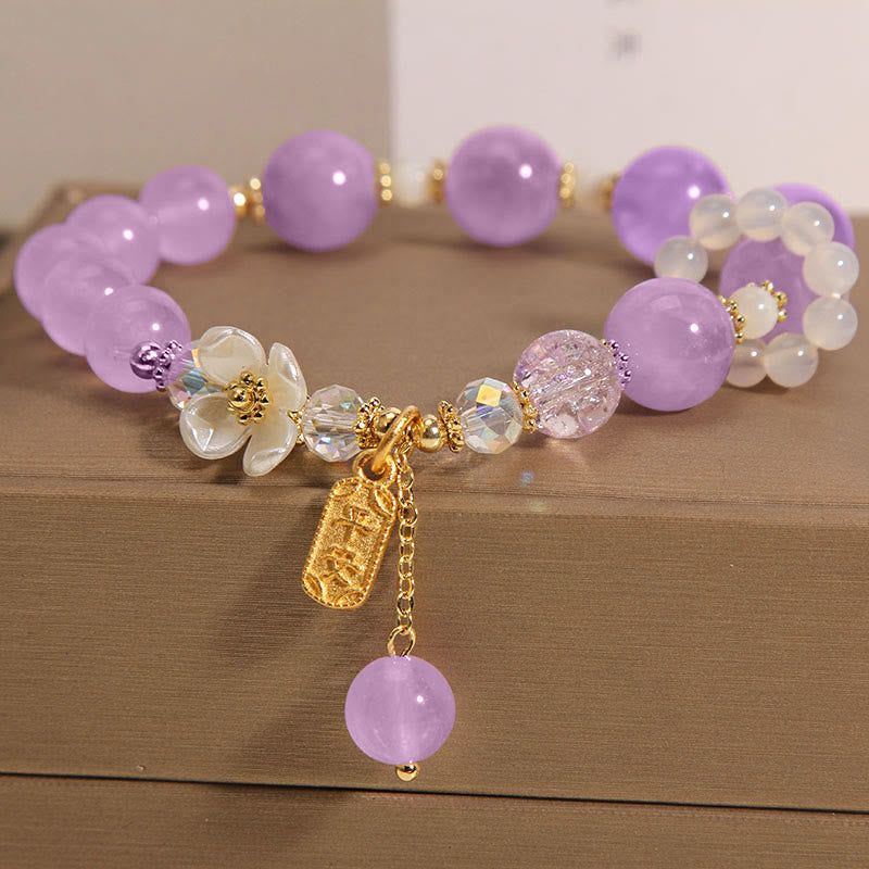 Wear FengShui Natural Blue Crystal Amethyst Chalcedony Flower Healing Bracelet