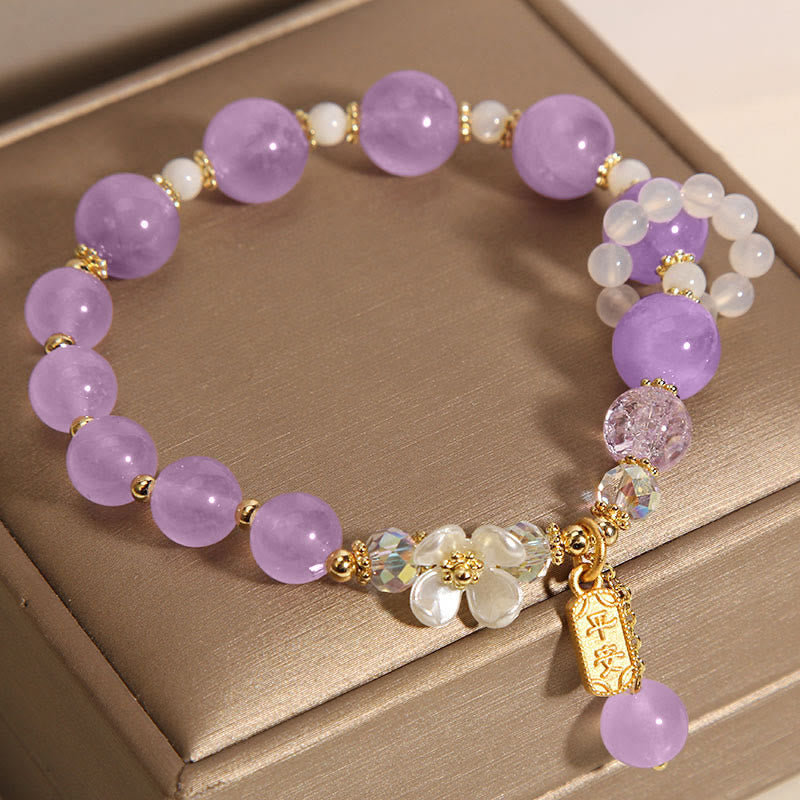 Wear FengShui Natural Blue Crystal Amethyst Chalcedony Flower Healing Bracelet