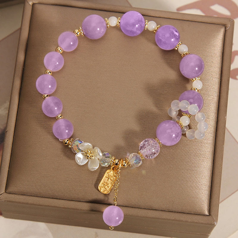 Wear FengShui Natural Blue Crystal Amethyst Chalcedony Flower Healing Bracelet