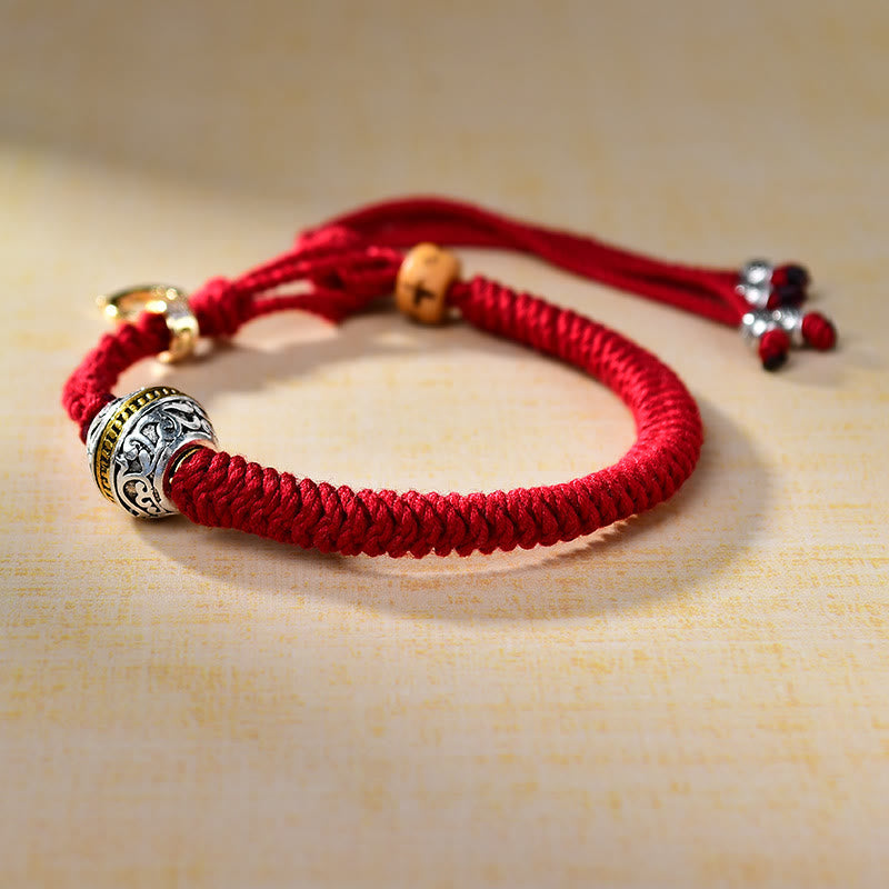 Wear FengShui Tibetan Thangka Green Silver Tara Zakiram Goddess Of Wealth Red Braid String Luck Bracelet