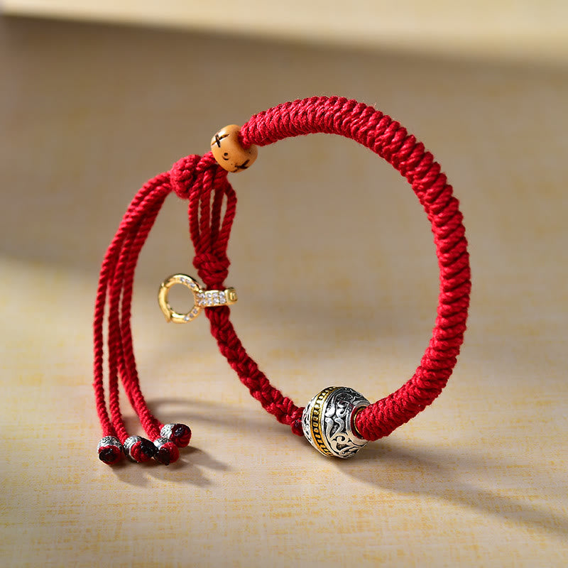 Wear FengShui Tibetan Thangka Green Silver Tara Zakiram Goddess Of Wealth Red Braid String Luck Bracelet