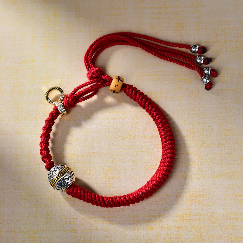 Wear FengShui Tibetan Thangka Green Silver Tara Zakiram Goddess Of Wealth Red Braid String Luck Bracelet