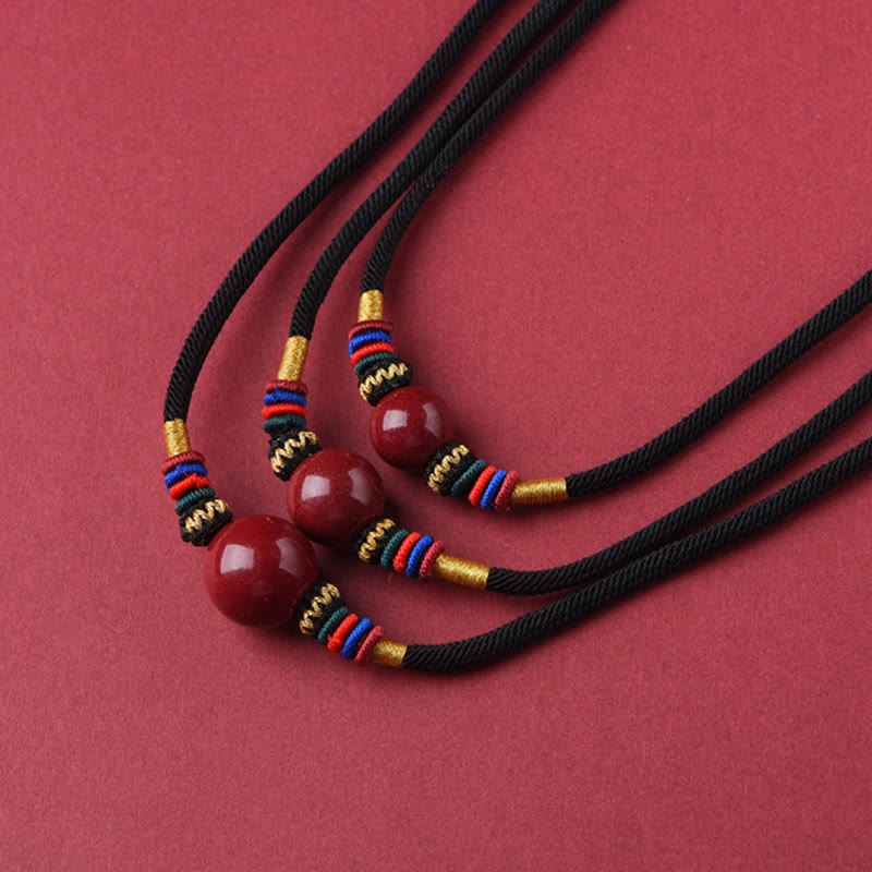 Wear FengShui Cinnabar Lucky Bead Keep Away Evil Spirits Necklace Pendant