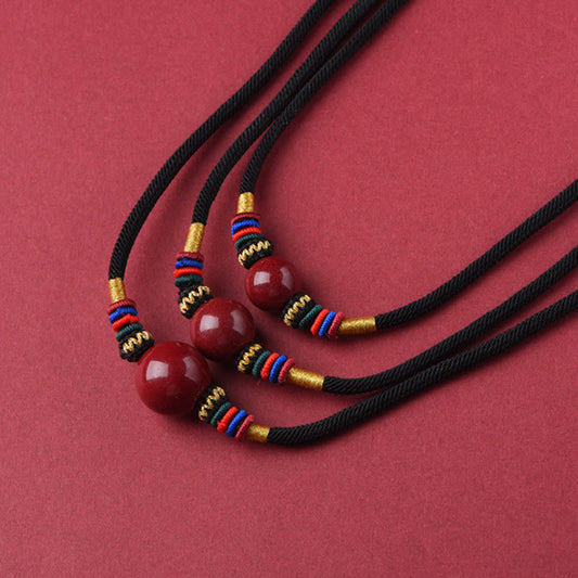 Wear FengShui Cinnabar Lucky Bead Keep Away Evil Spirits Necklace Pendant