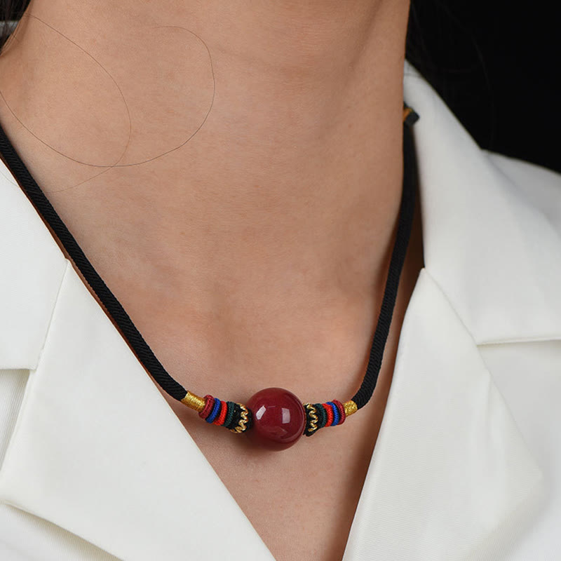 Wear FengShui Cinnabar Lucky Bead Keep Away Evil Spirits Necklace Pendant