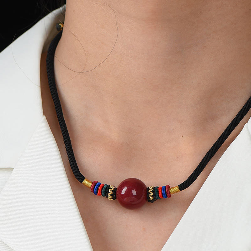 Wear FengShui Cinnabar Lucky Bead Keep Away Evil Spirits Necklace Pendant