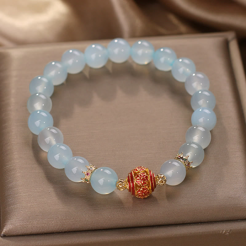 Wear FengShui Natural Aquamarine Flower Bead Healing Bracelet
