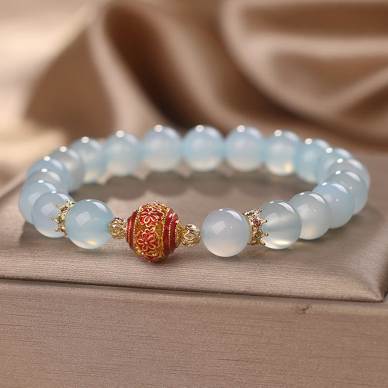 Wear FengShui Natural Aquamarine Flower Bead Healing Bracelet