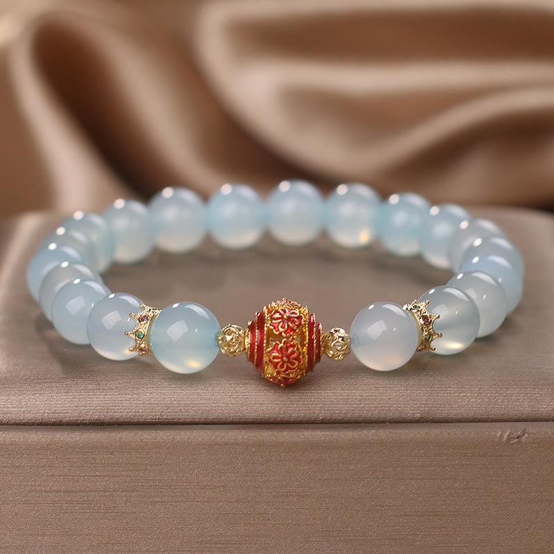 Wear FengShui Natural Aquamarine Flower Bead Healing Bracelet