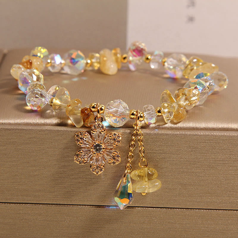 Wear FengShui Amethyst Citrine White Crystal Zircon Flower Spiritual Healing Bracelet
