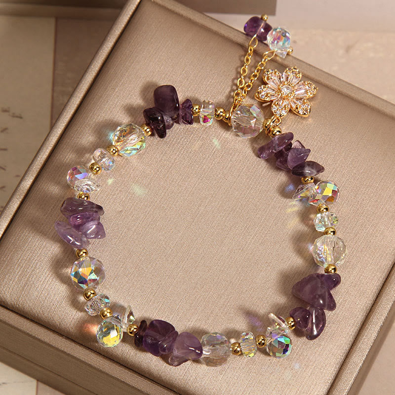 Wear FengShui Amethyst Citrine White Crystal Zircon Flower Spiritual Healing Bracelet