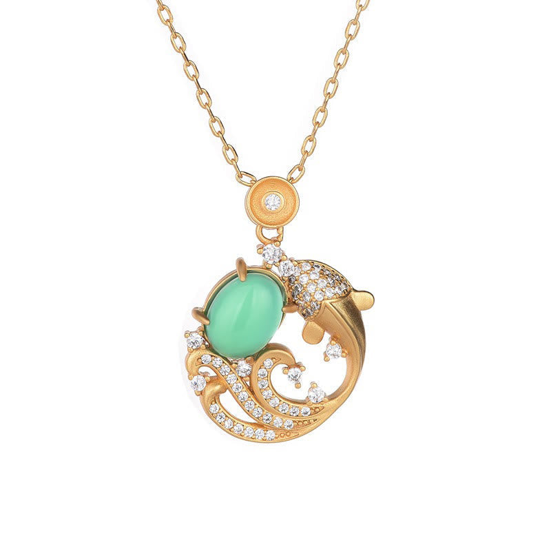 Wear FengShui Green Chalcedony Koi Fish Strength Necklace Pendant