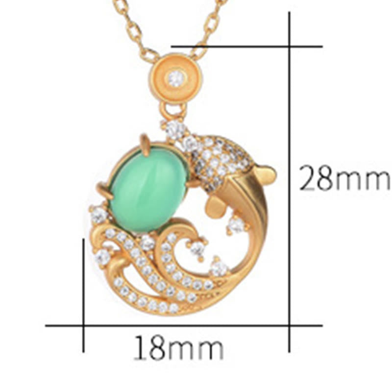 Wear FengShui Green Chalcedony Koi Fish Strength Necklace Pendant