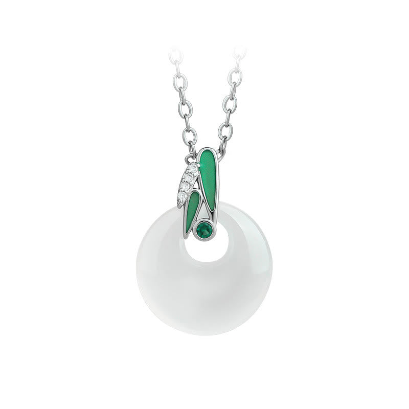 Wear FengShui Natural Chalcedony Bamboo Leaf Peace Buckle Wealth Necklace Pendant