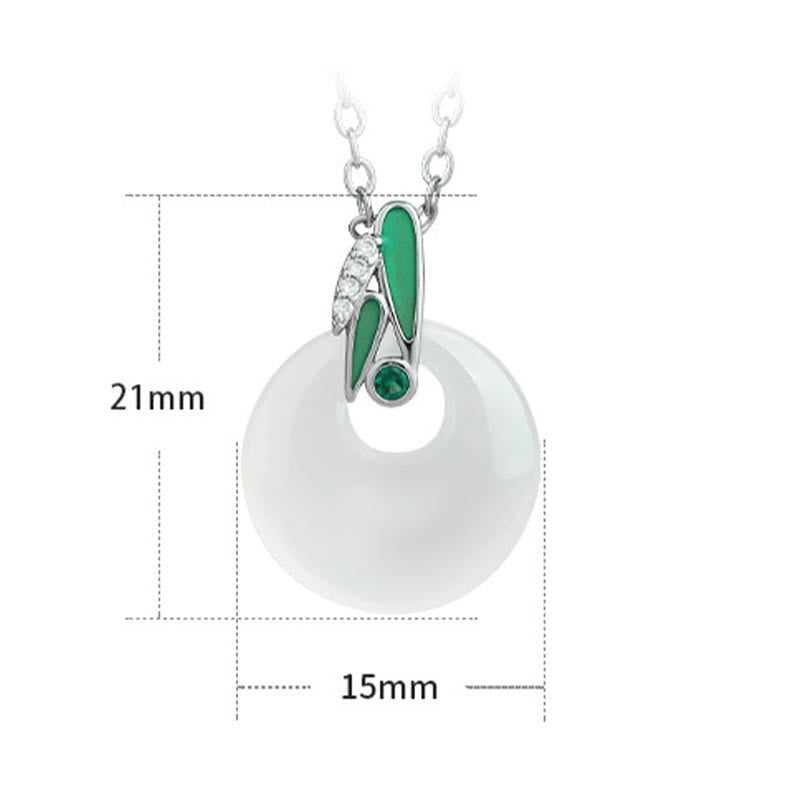 Wear FengShui Natural Chalcedony Bamboo Leaf Peace Buckle Wealth Necklace Pendant