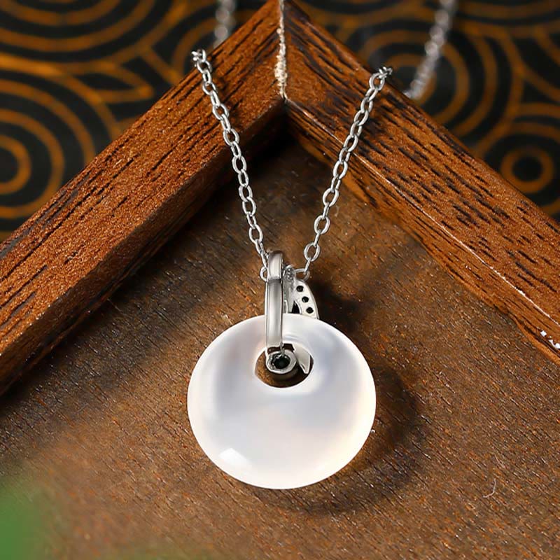 Wear FengShui Natural Chalcedony Bamboo Leaf Peace Buckle Wealth Necklace Pendant