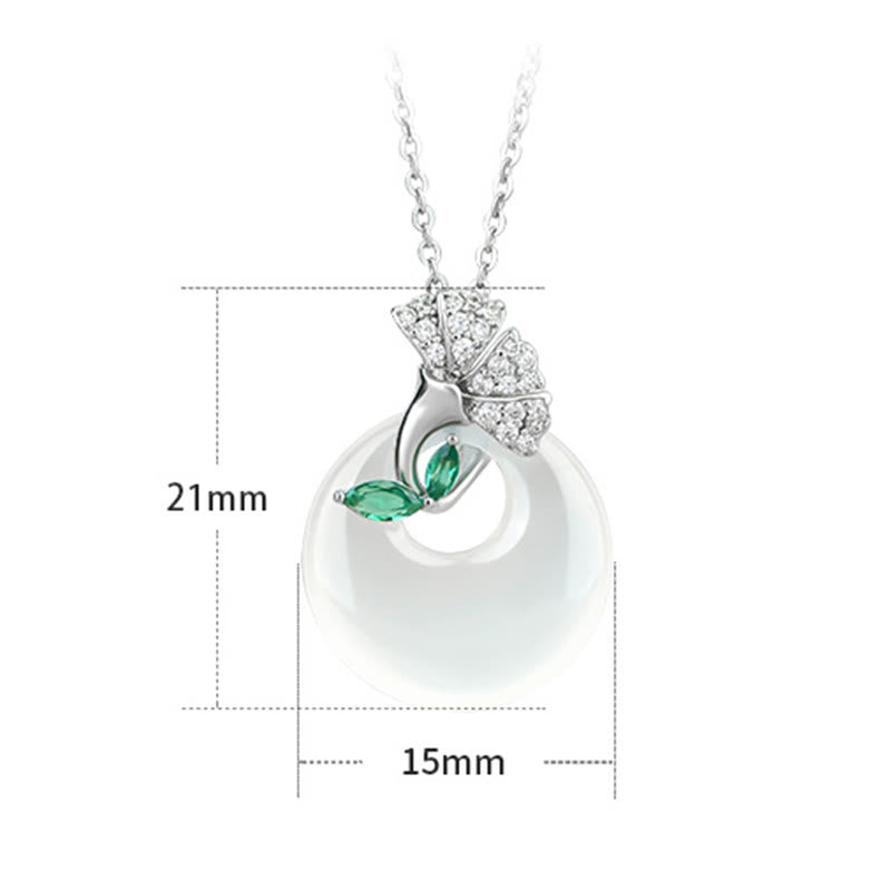 Wear FengShui Natural Chalcedony Ginkgo Leaf Peace Buckle Harmony Necklace Pendant