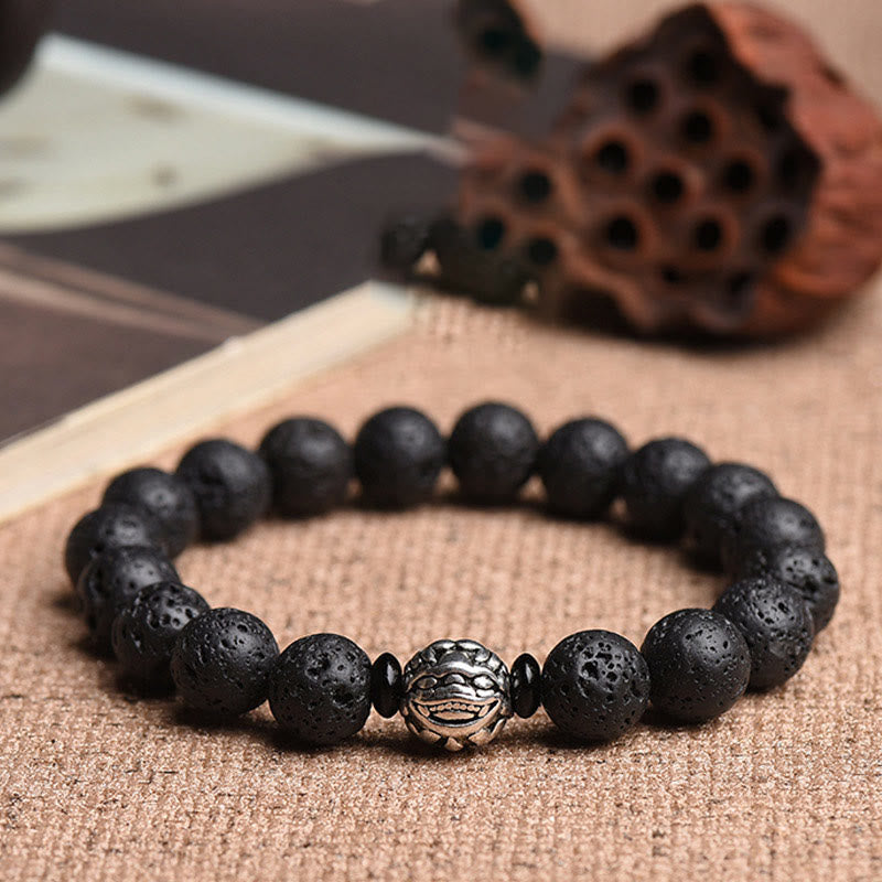 Wear FengShui Lava Rock Beads White Copper PiXiu Wealth Bracelet