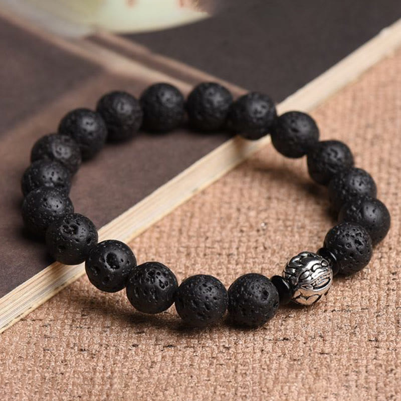 Wear FengShui Lava Rock Beads White Copper PiXiu Wealth Bracelet