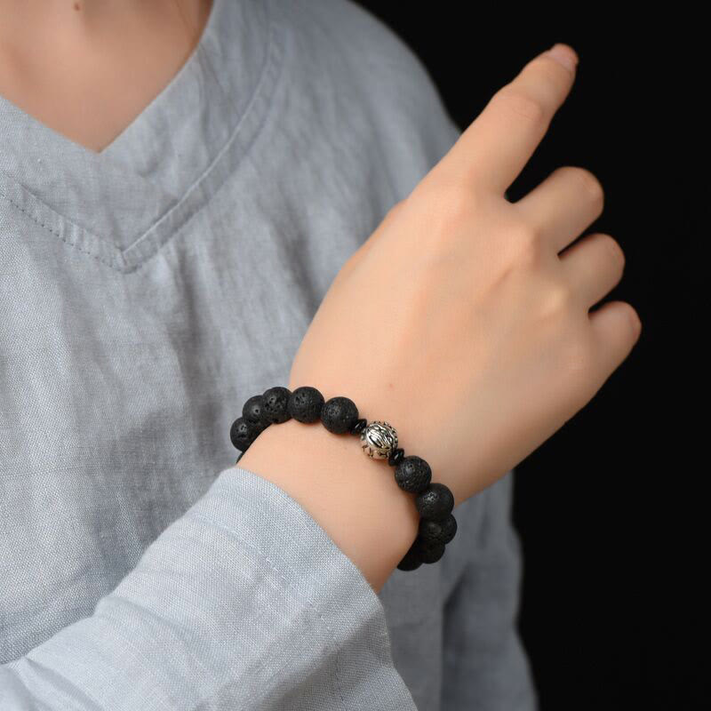 Wear FengShui Lava Rock Beads White Copper PiXiu Wealth Bracelet
