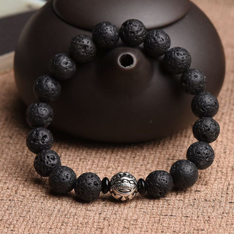 Wear FengShui Lava Rock Beads White Copper PiXiu Wealth Bracelet